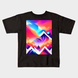 Red Mountain Hiking Neon Abstract Pattern Kids T-Shirt